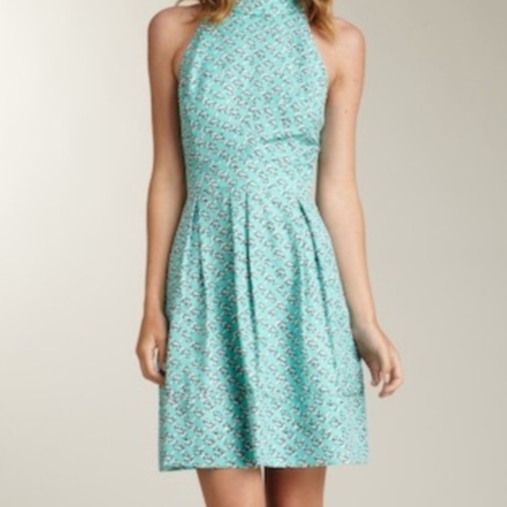 Jessica Simpson Elegant Aqua Rope Print Halter Mini Dress. Size 4.